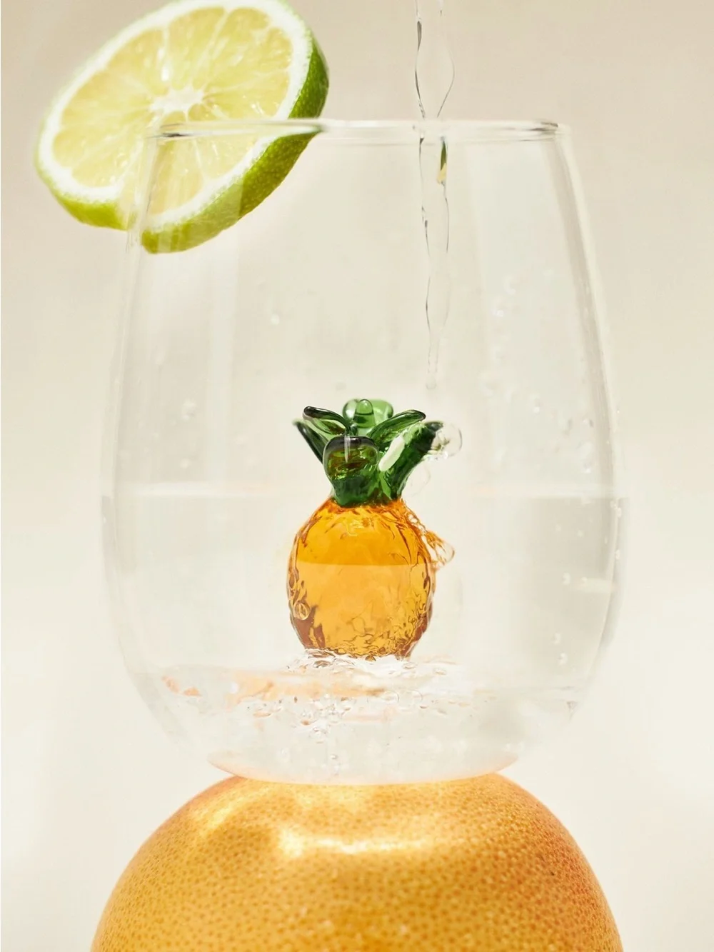 NIB Anthropologie Cheerie Icon Stemless Wine Glass in Pineapple